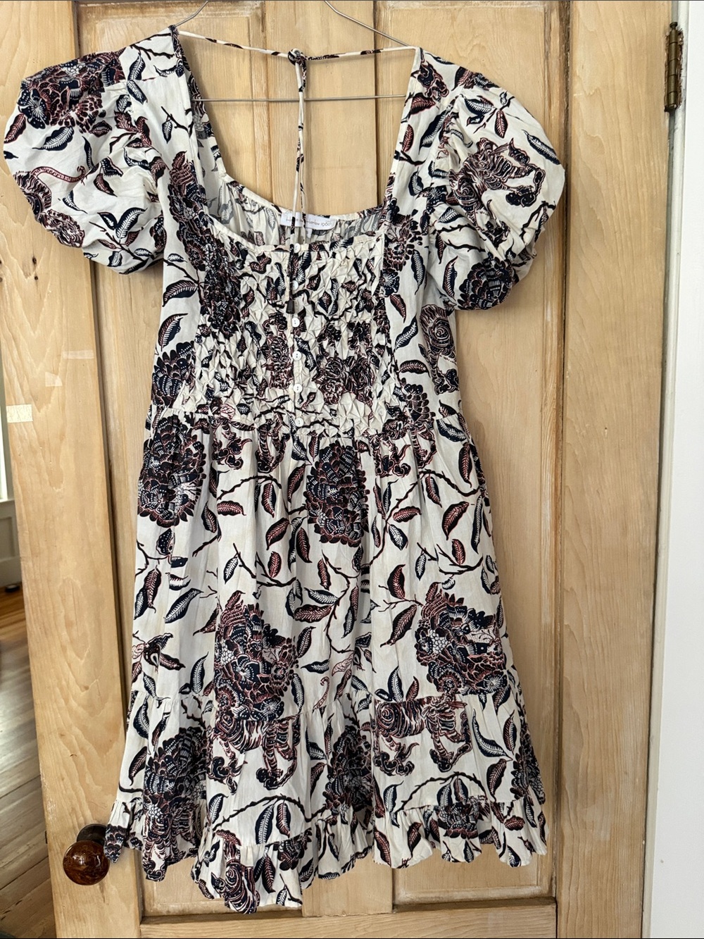 House of Harlow 1960 Cream Dress with Navy & Brown Floral Print